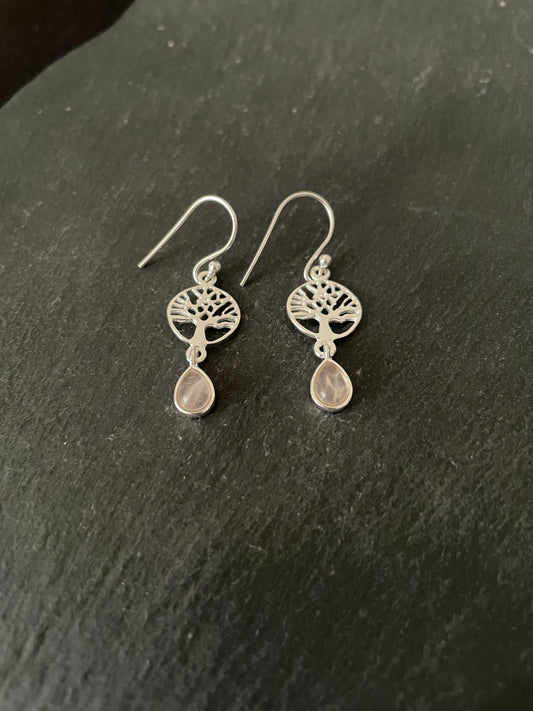 Rose Quartz Tree of Life Earrings image 1