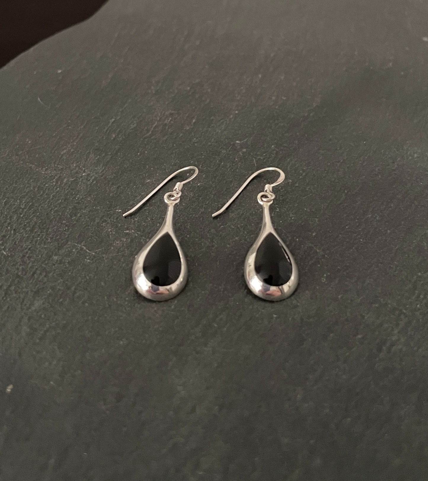 Black Onyx and Silver Teardrop Earrings image 1
