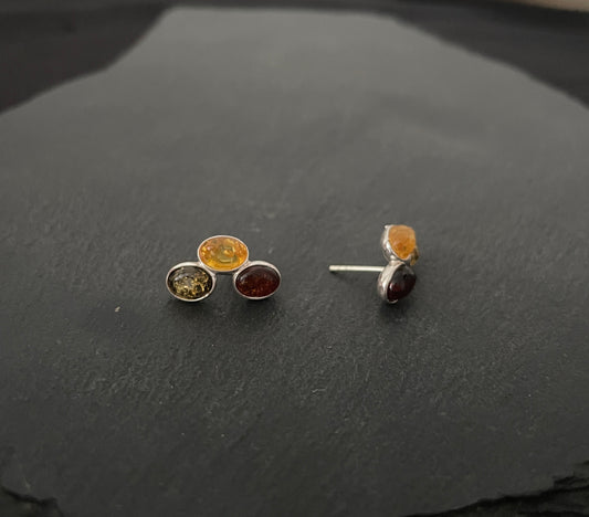 Tri-Colour Amber Stud Earrings image 1