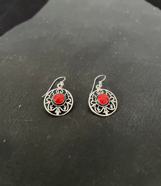 Round Coral Drop Earrings image 1