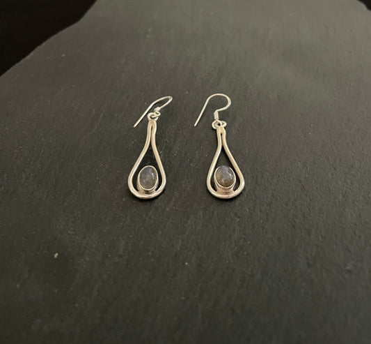 Labradorite and Silver Oval Drop Earrings image 1