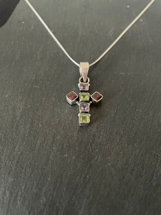 Mixed Stone Cross Pendant image 1