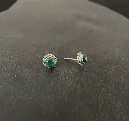 Round Malachite Stud Earrings image 1