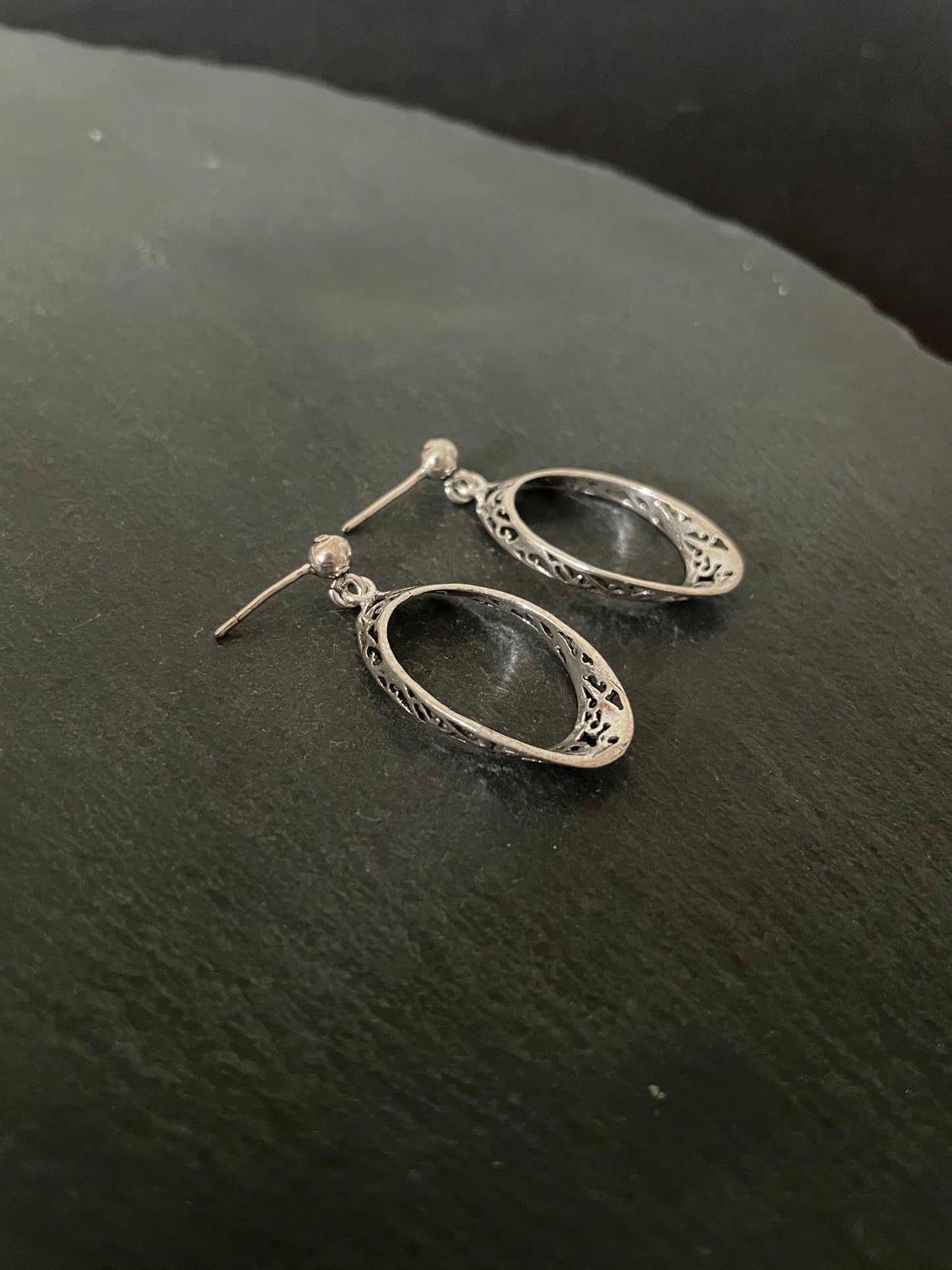 Silver Oval Drop Earrings image 2
