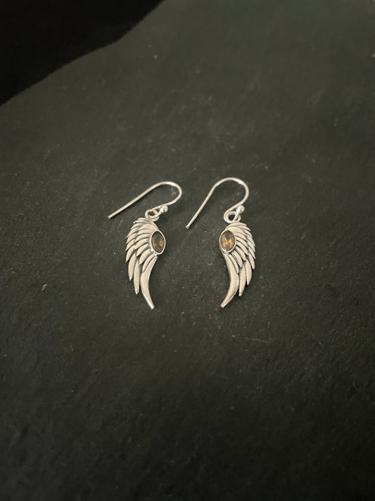 Citrine and Silver Angel Wing Earrings image 1