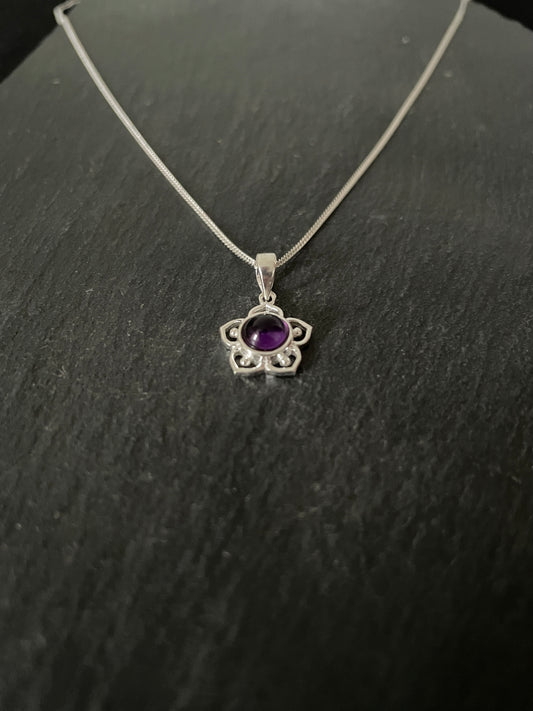Amethyst and Silver Flower Pendant image 1