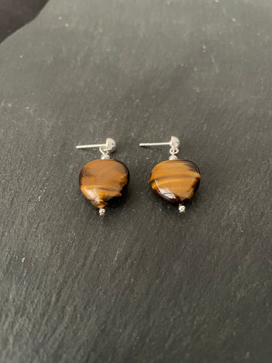 Tiger's Eye Heart Stud Drop Earrings image 1