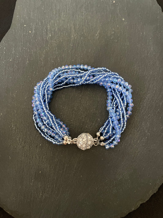 Blue Multi Row Coloured Round Bead Bracelet image 1