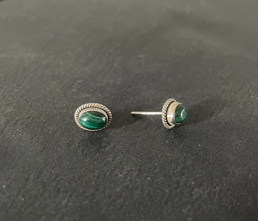Oval Malachite Stud Earrings image 1