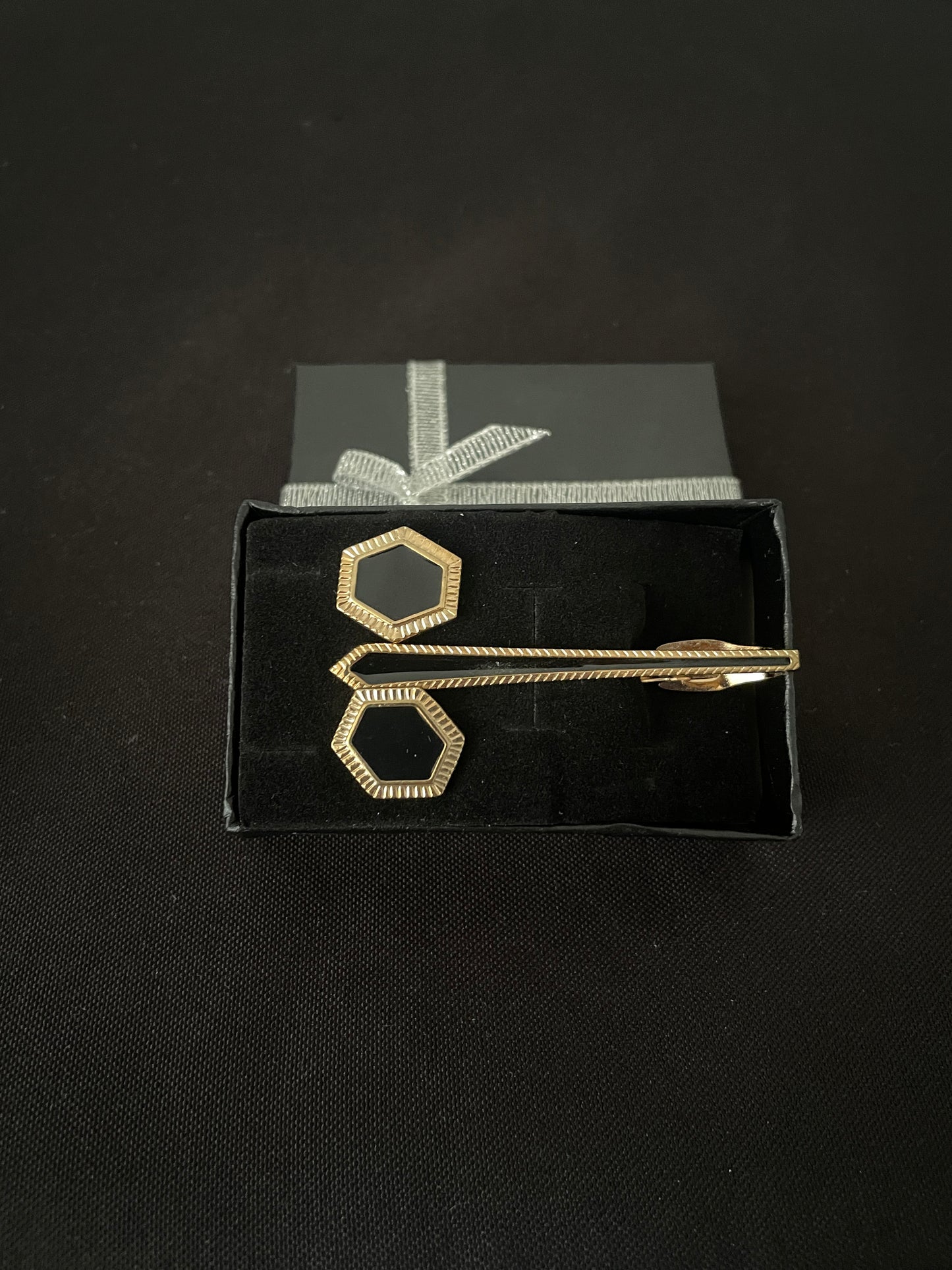 Gold Coloured Cufflink and Tie Pin Set image 1