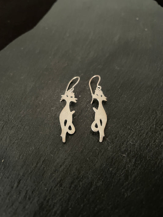Satin Finish Silver Cat Earrings image 1