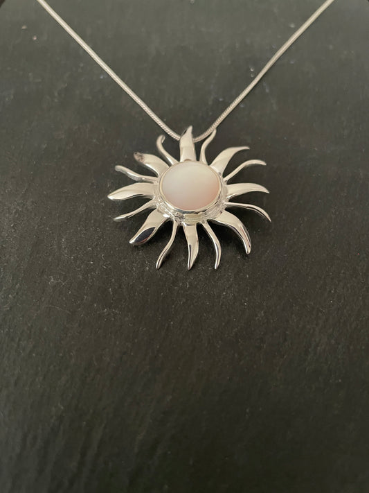 Mother of Pearl and Silver Sun Pendant image 1