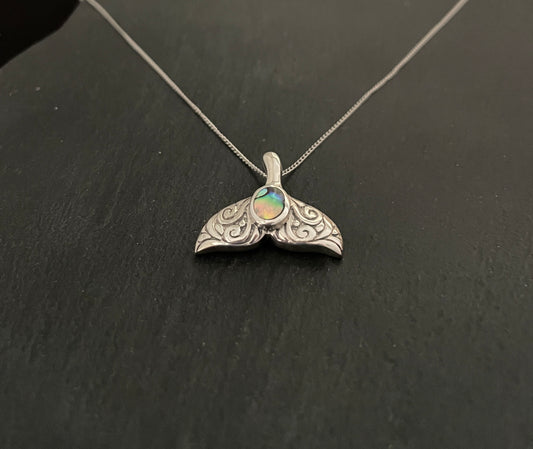 Paua Shell and Silver Whale Tail Pendant image 1