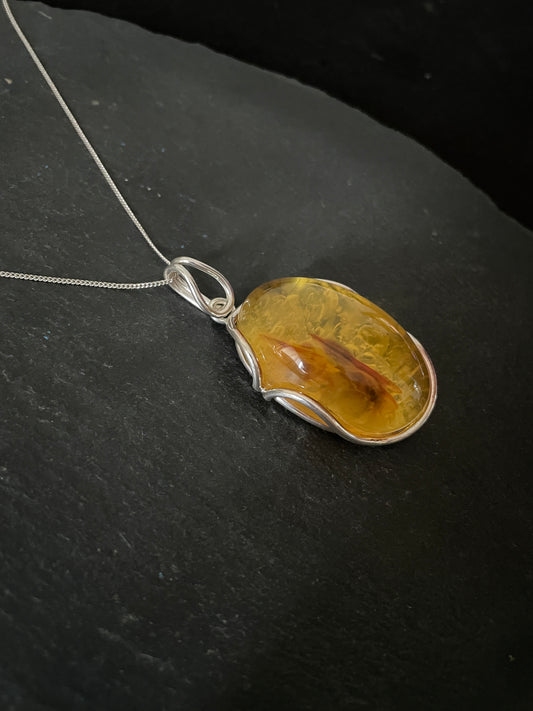 Amber Pendant with Handmade Silver Pendant image 1