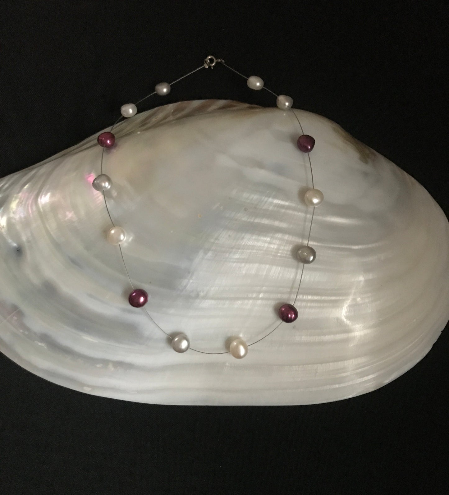 White, Red and Silver Pearl Necklace image 1