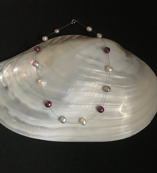 White, Red and Silver Pearl Necklace image 1