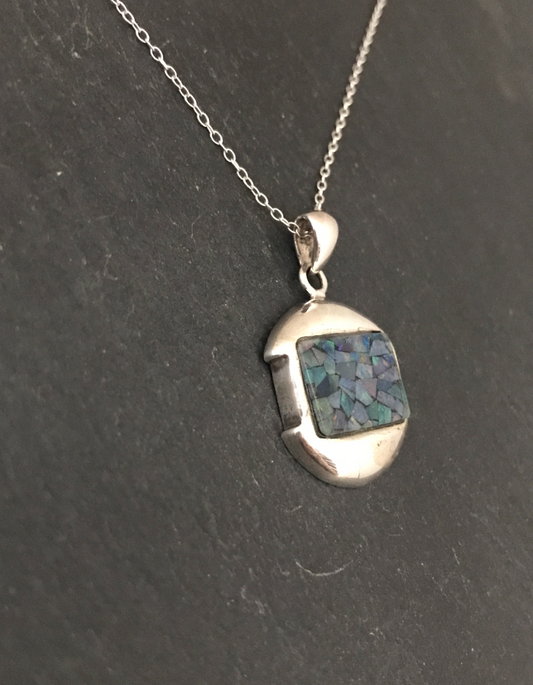 Mosaic Opal and Silver Rectangle Pendant image 1