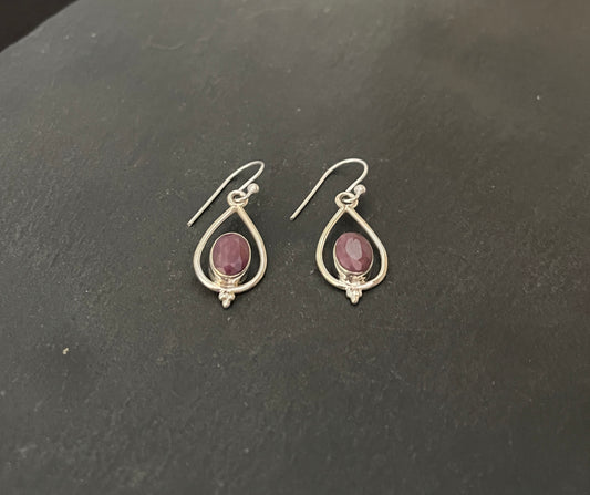 Ruby and Silver Teardrop Earrings image 1