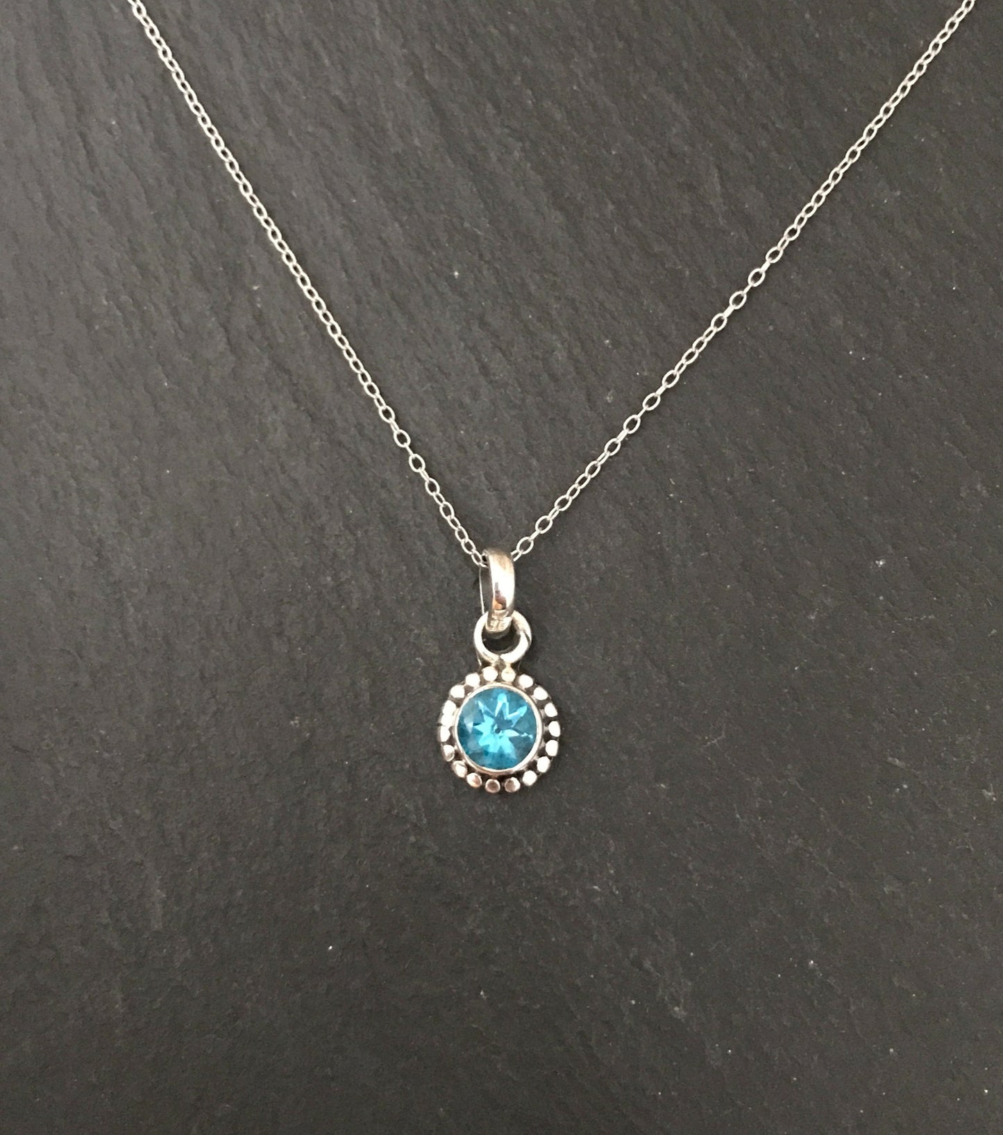 Round Blue Topaz and Silver Pendant image 0