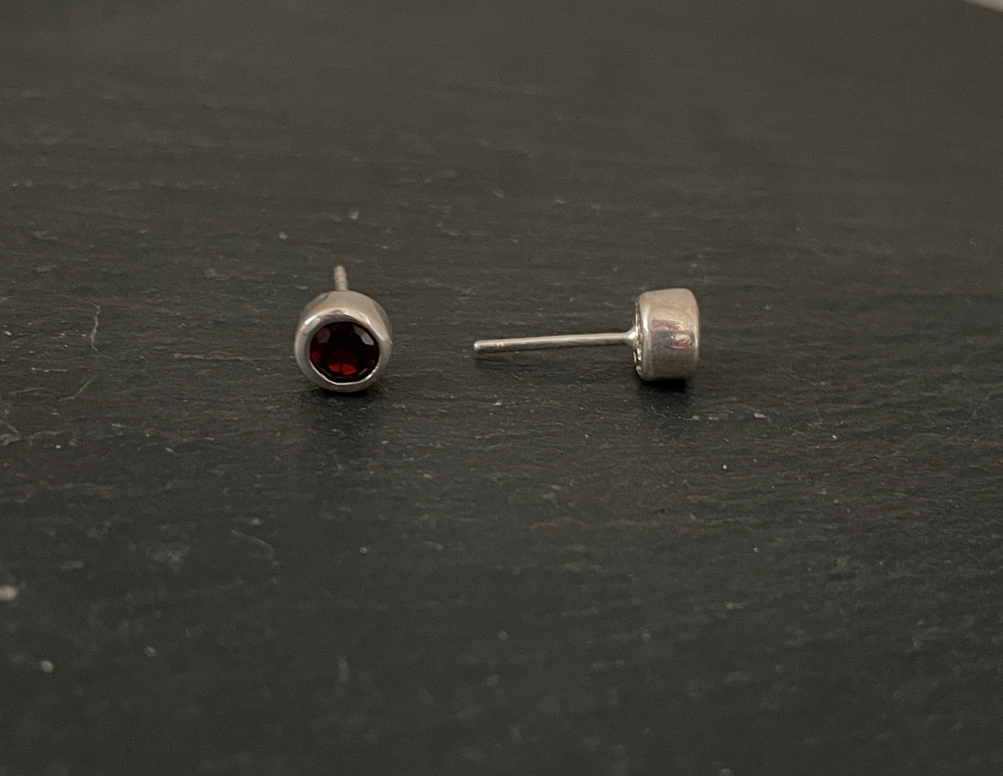 Round Garnet and Silver Studs image 1