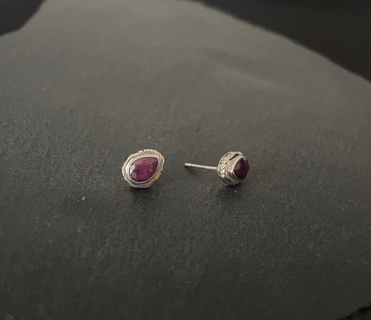 Ruby and Silver Teardrop Studs image 1