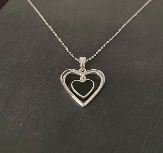 Black Onyx and Silver Heart Pendant image 1