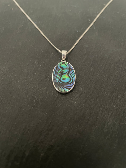 Oval Paua Shell and Silver Pendant image 1