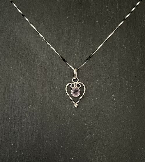 Amethyst and Silver Heart Pendant