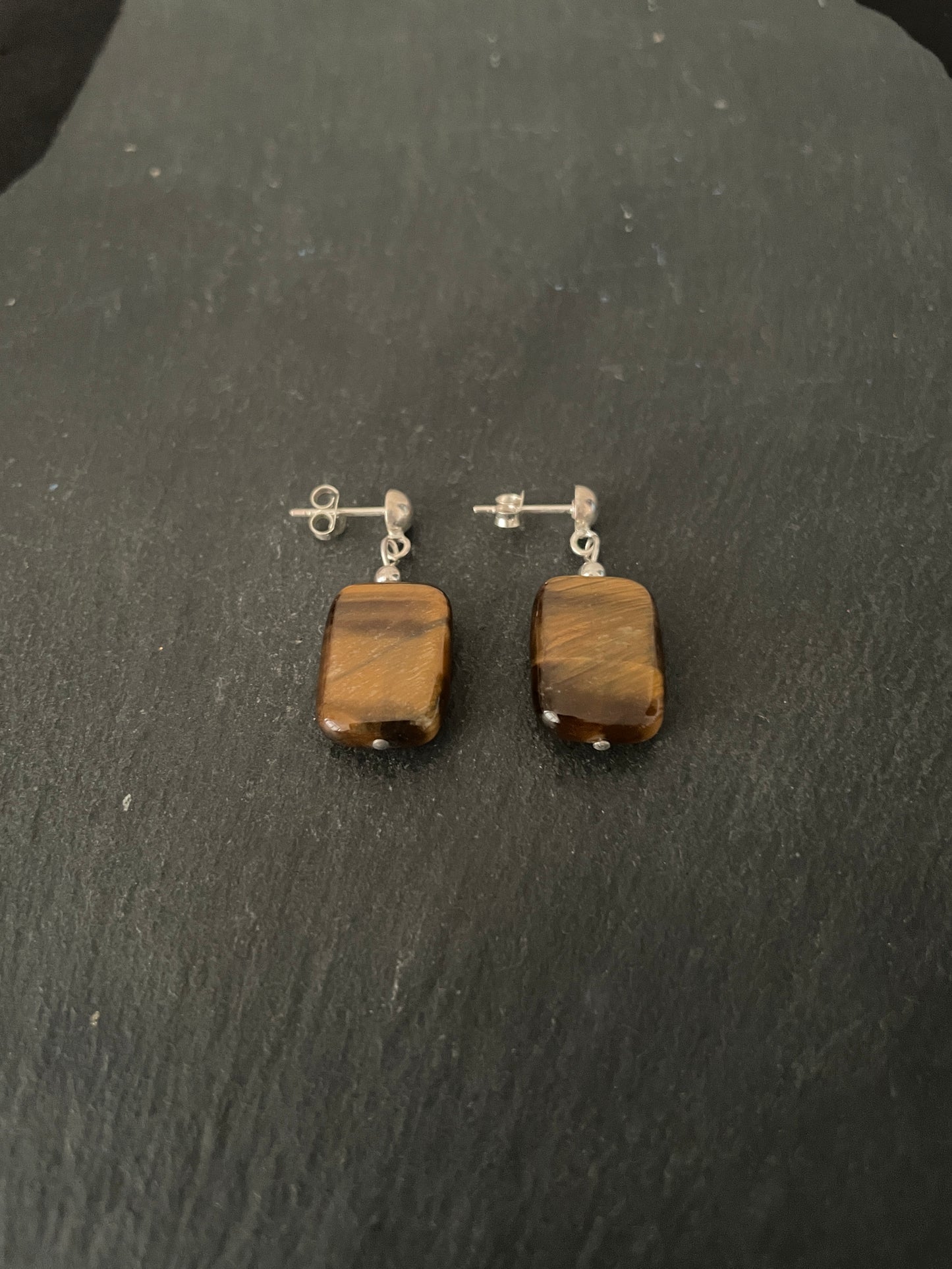 Tiger's Eye Rectangle Stud Drop Earrings image 1
