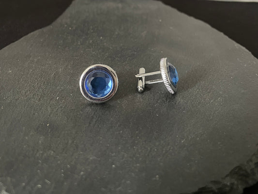 Round Blue Cufflinks image 1