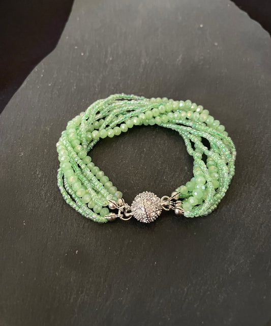 Green Multi Row Coloured Round Bead Bracelet image 1