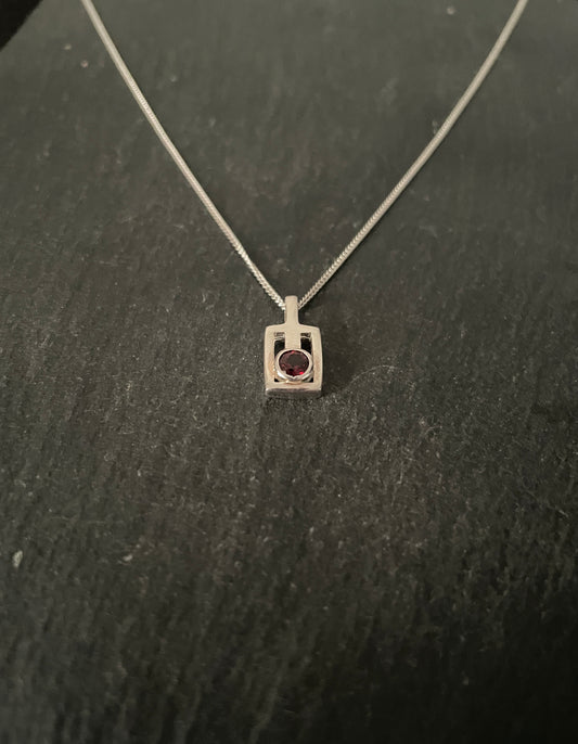 Garnet and Silver Retangle Pendant image 1