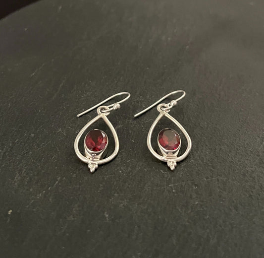 Garnet and Silver Teardrop Earrings image 1