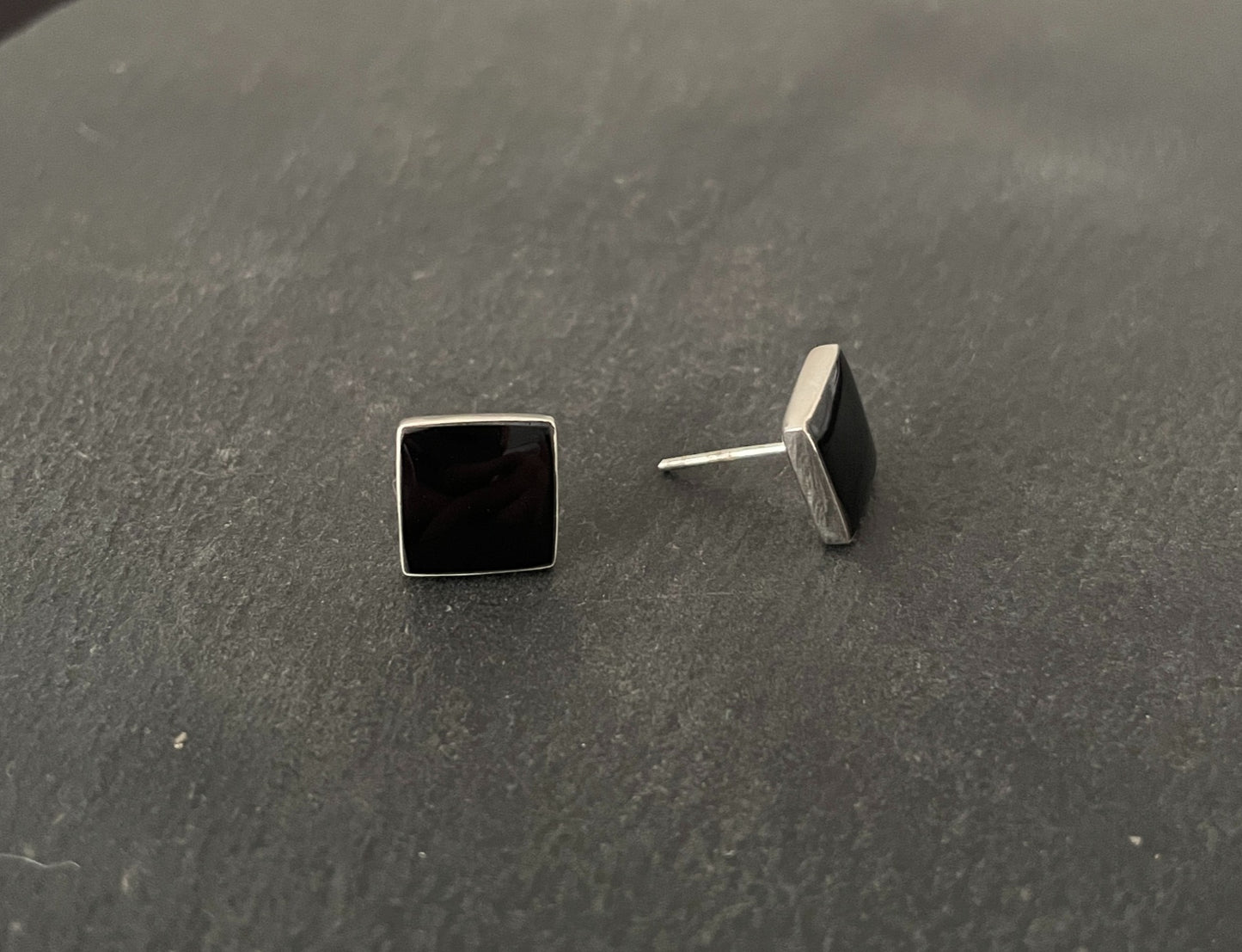 Black Onyx Square Stud Earrings image 1