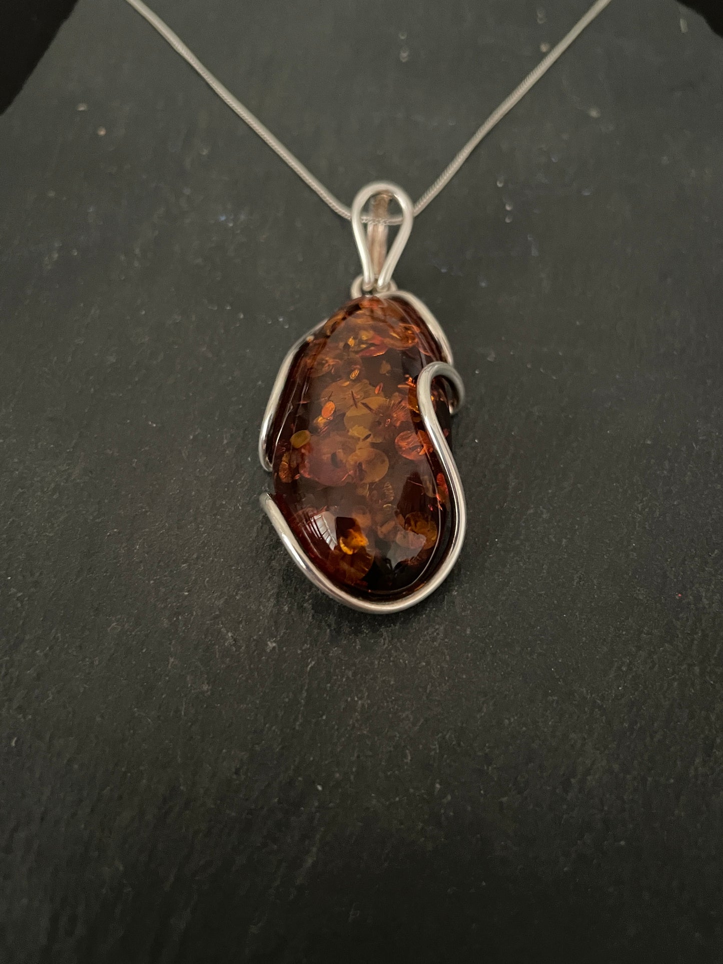 Amber and Handmade Silver Pendant image 2