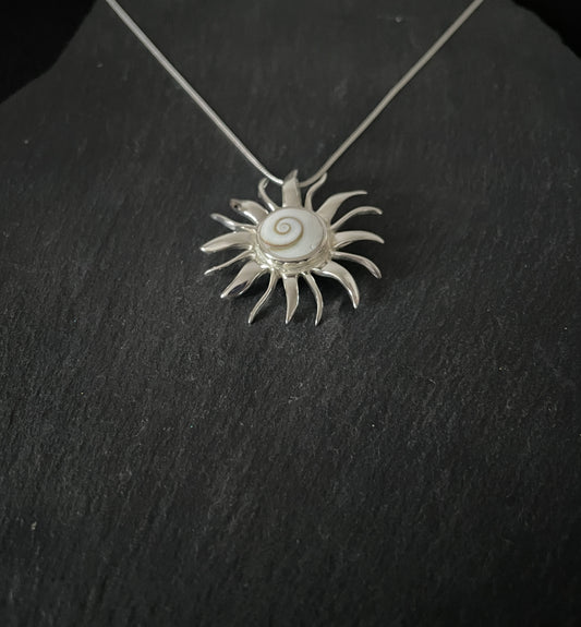 Shiva Shell and Silver Sun Pendant image 1