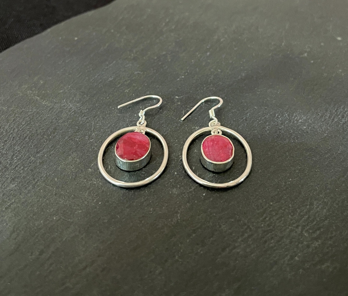 Oval Ruby and Silver Drop Earrings image 1