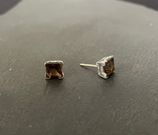 Square Smokey Quartz Stud Earrings image 1