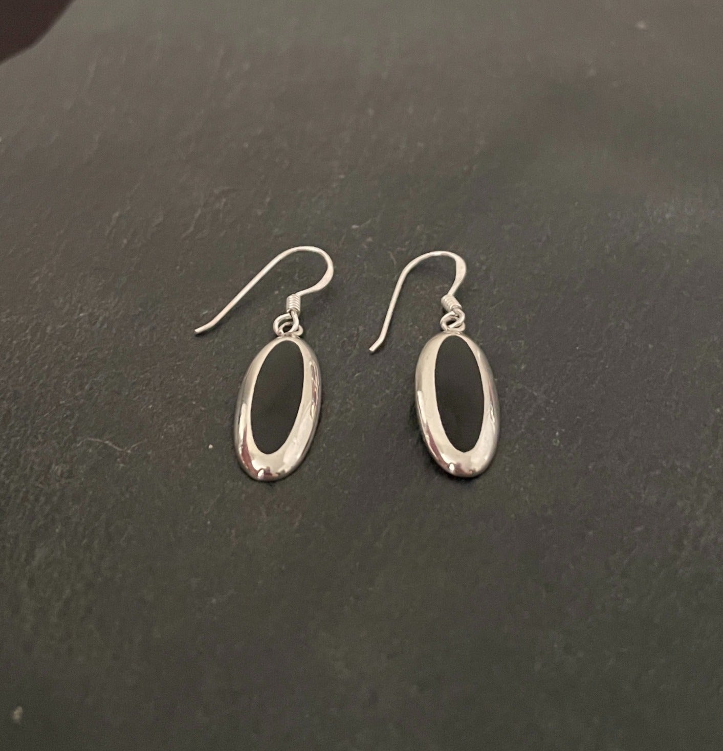 Black Onyx and Silver Oval Earrings image 1