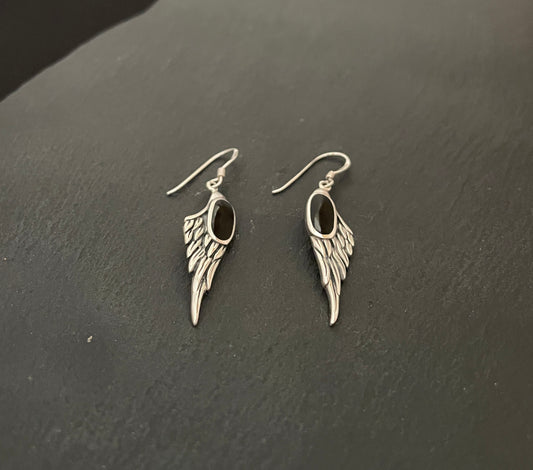 Angel Wing Black Onyx Earrings image 1