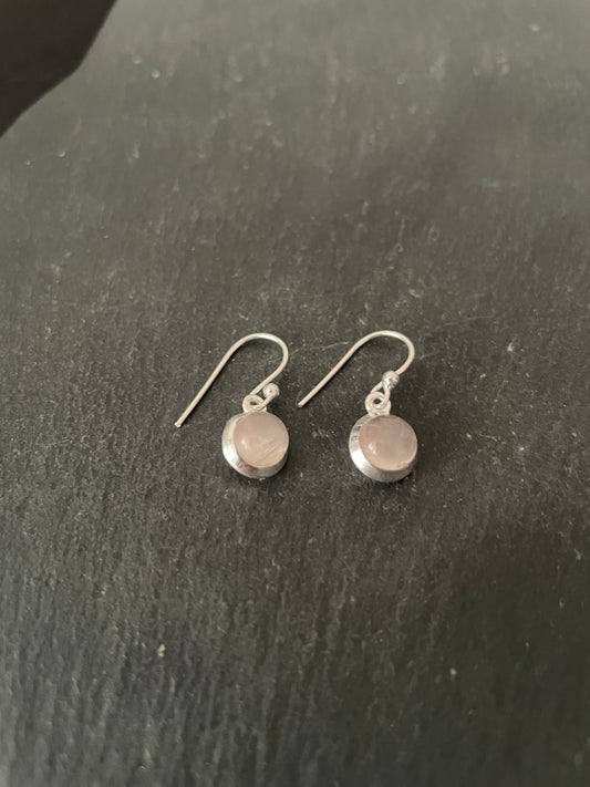 Round Rose Quartz and Silver Earrings image 1