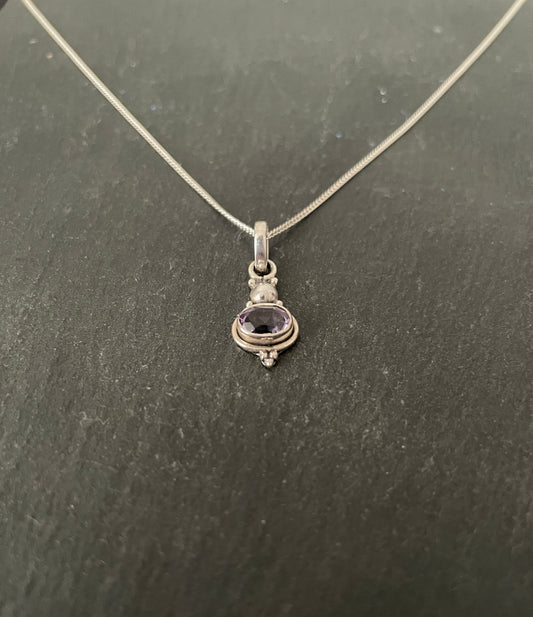 Amethyst and Silver Oval Pendant image 1
