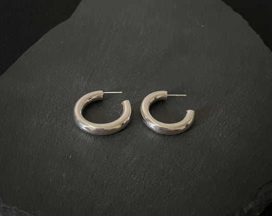 Round Silver Hoop Earrings image 1