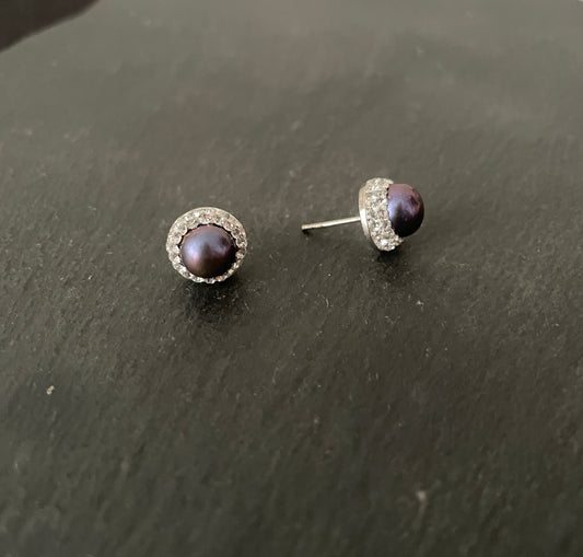 Blue Pearl and Cubic Zirconia Stud Earrings image 1