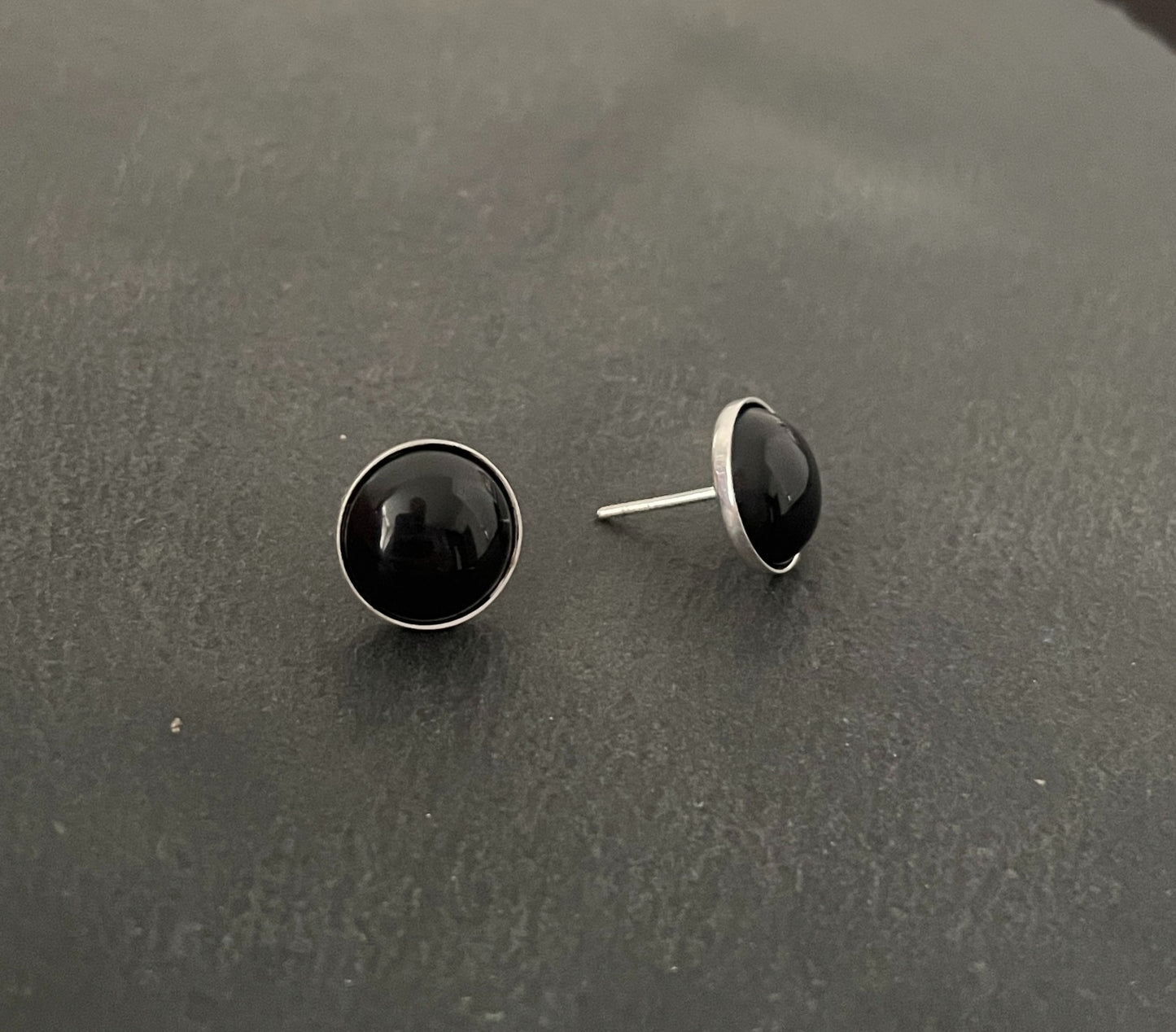 Black Onyx Round Stud Earrings image 1