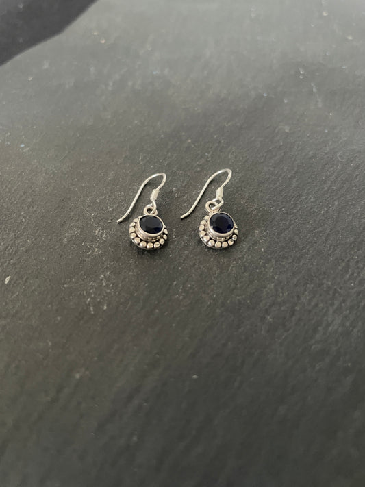 Sapphire and Silver Round Earrings image 1