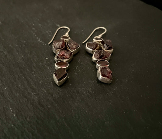 Rough Garnet and Silver Earrings image 1