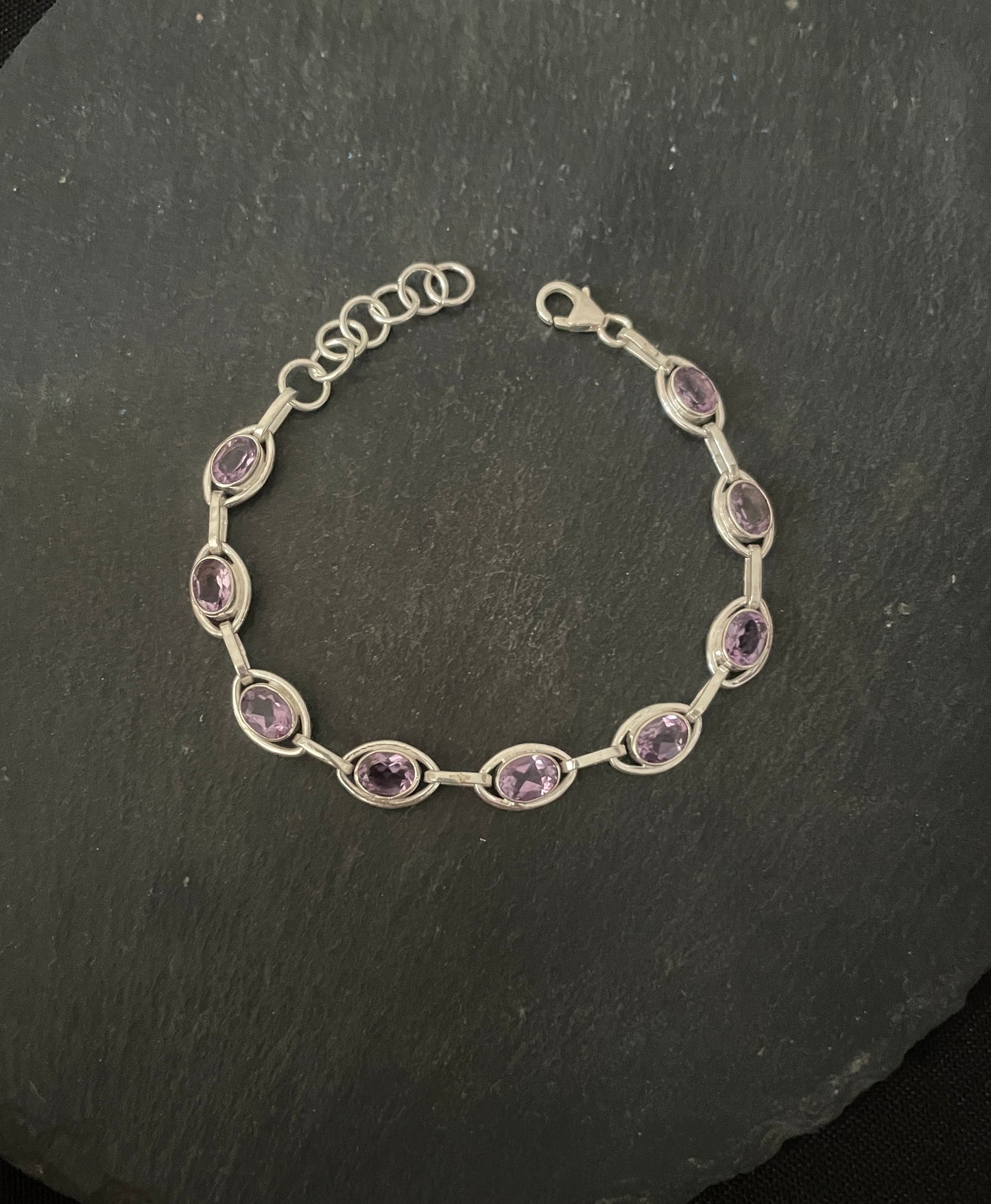 Amethyst and Silver Oval Bracelet