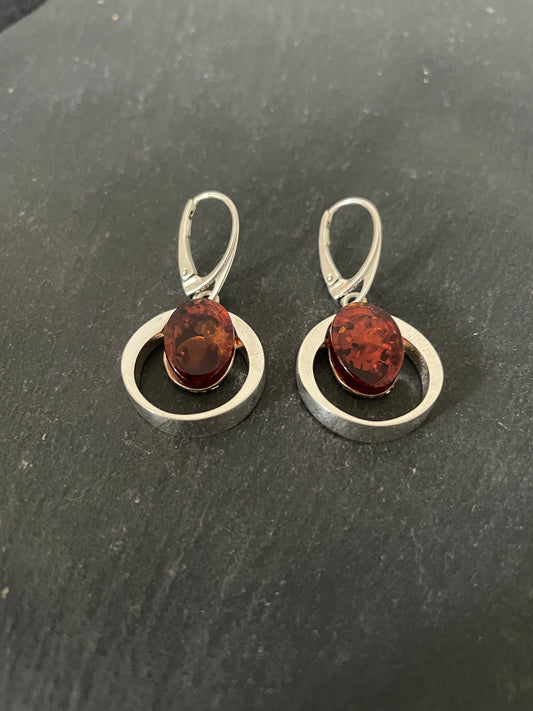 Amber and Handmade Silver Drop Earrings