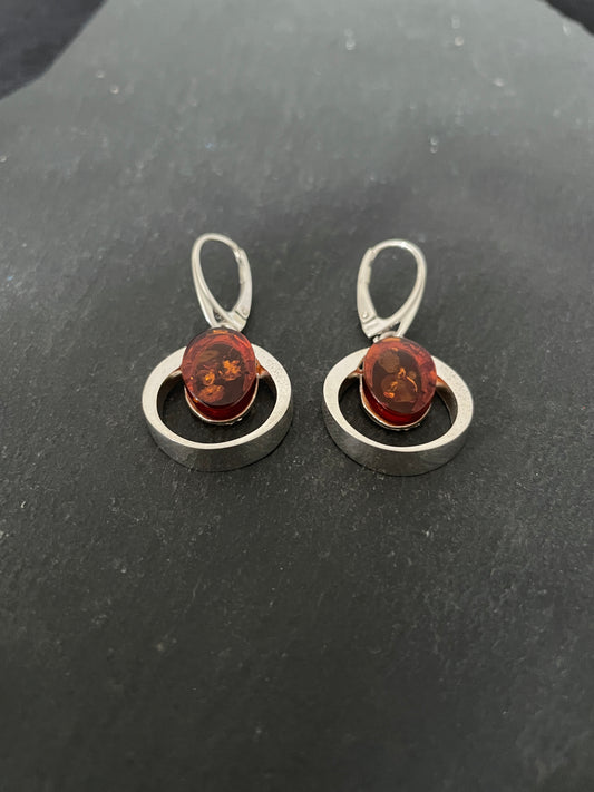 Amber and Handmade Silver Drop Earrings